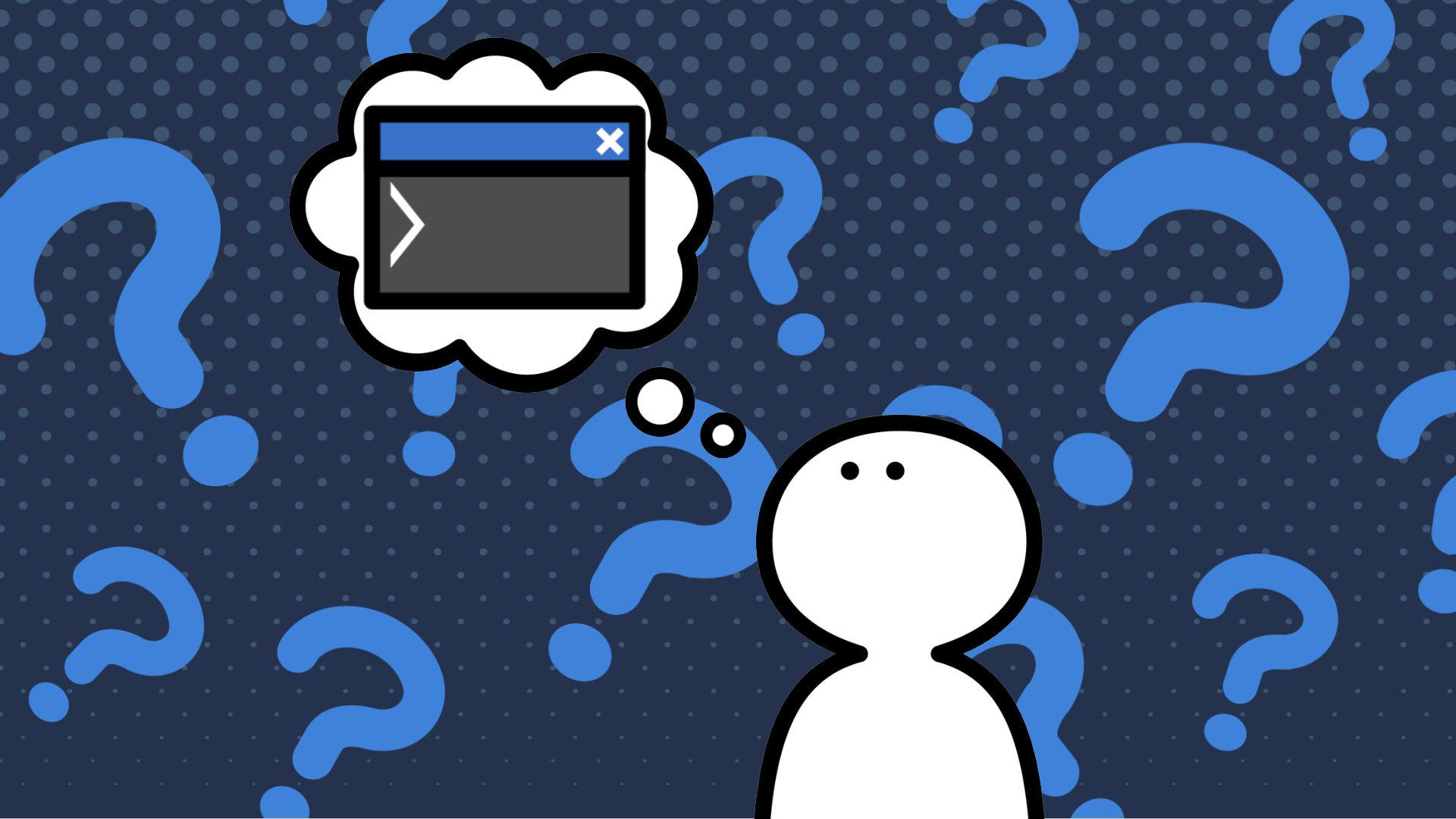 プロンプトを思い浮かべて「？」となっている人のイラスト